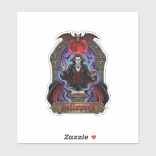 Halloween Dracula Red Moon Bats Skull_1