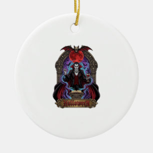 Halloween Dracula Red Moon Bats Skull_1 Ceramic Tree Decoration
