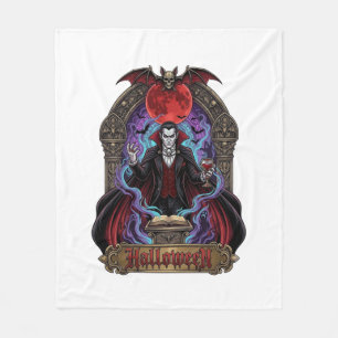 Halloween Dracula Red Moon Bats Skull_1 Fleece Blanket