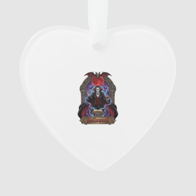 Halloween Dracula Red Moon Bats Skull_1 Ornament (Front)