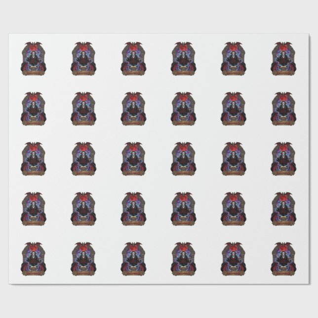 Halloween Dracula Red Moon Bats Skull_1 Wrapping Paper (Flat)