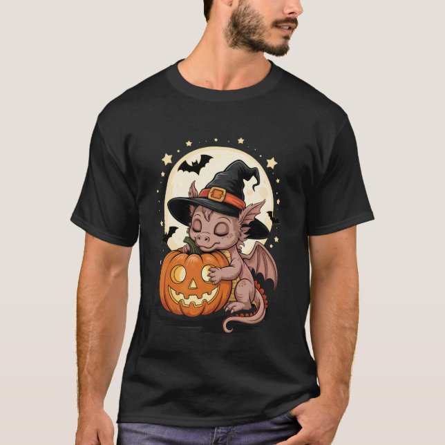 Halloween Dragon Witch Hat Pumpkin Spooky T-Shirt (Front)