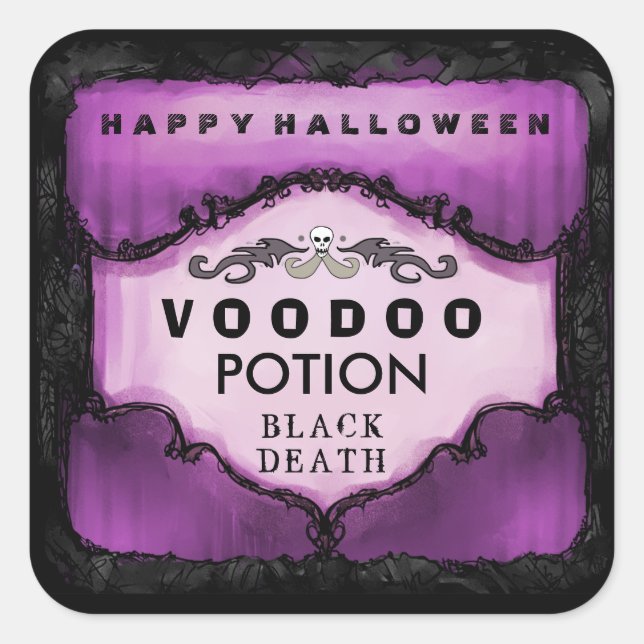 Halloween Drink Label Purple & Black Large Square (Front)