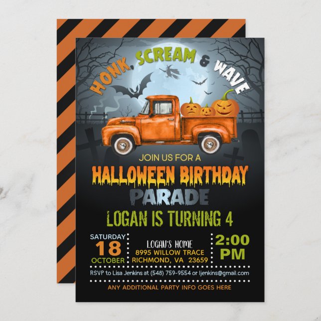 Halloween Drive By Birthday Parade Invitation (Front/Back)