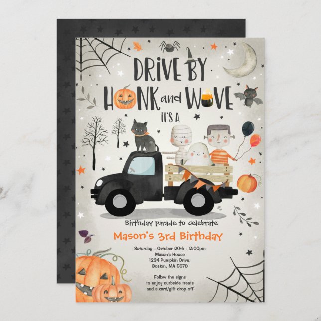 Halloween Drive By Birthday Party Parade Invitation (Front/Back)