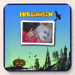 Halloween Dusk with Witch Add Photo Frame Coaster