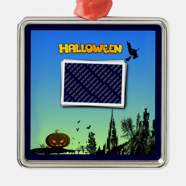 Halloween Dusk with Witch Add Photo Frame Metal Tree Decoration (Front)