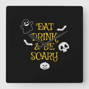 Halloween Eat Drink and Be Scary Birthday Square Wall Clock