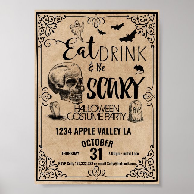 halloween eat drink and be spooky costume party poster (Front)
