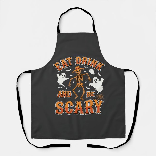 Halloween Eat Drink Be Scary Ghost Design_1 Apron (Front)