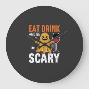 Halloween Eat Drink Be Scary Ghost Design_1 Large Clock