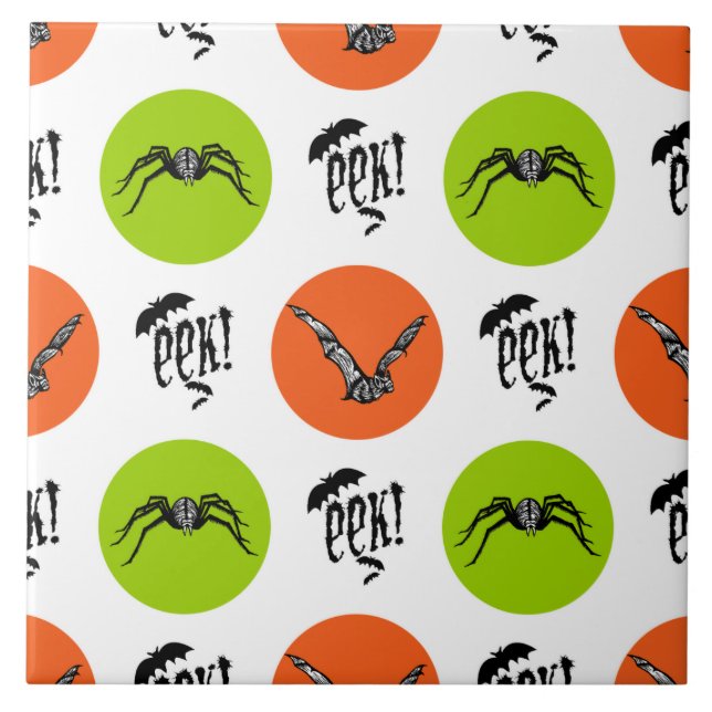 Halloween Eek Bats and Spiders Pattern Tile (Front)