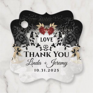 Halloween Elegant Black Rose Matching Thank you Fa Favour Tags