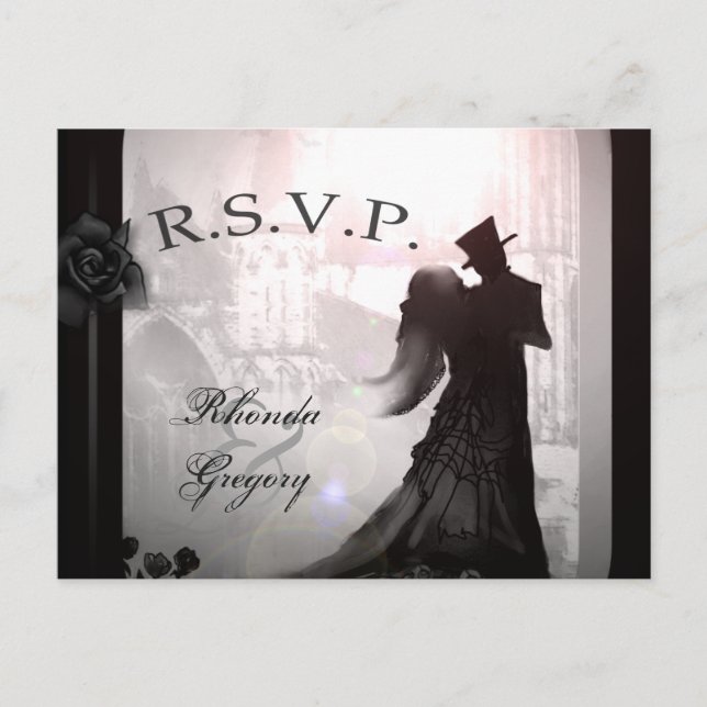 Halloween Elegant Lovers Black MENU Matching RSVP (Front)