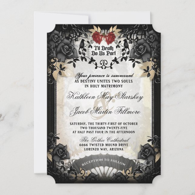 Halloween Elegante Black Rose Wedding Invitation (Front)