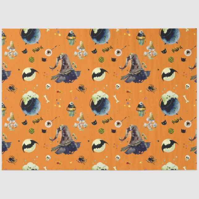 Halloween Elements  on Orange  Tissue Paper (Front)