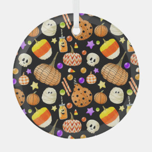 Halloween elements: pumpkins, skull, mummy pattern glass tree decoration