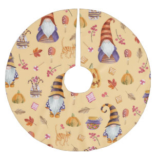 Halloween elements: vintage watercolor seamless pa brushed polyester tree skirt