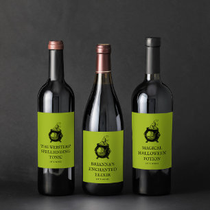 Halloween elixer funny personalised cauldron wine label