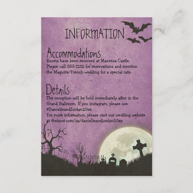 Halloween enclosure card for wedding in purple (Front)