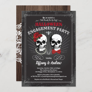 Halloween engagement party invitation. Black red Invitation