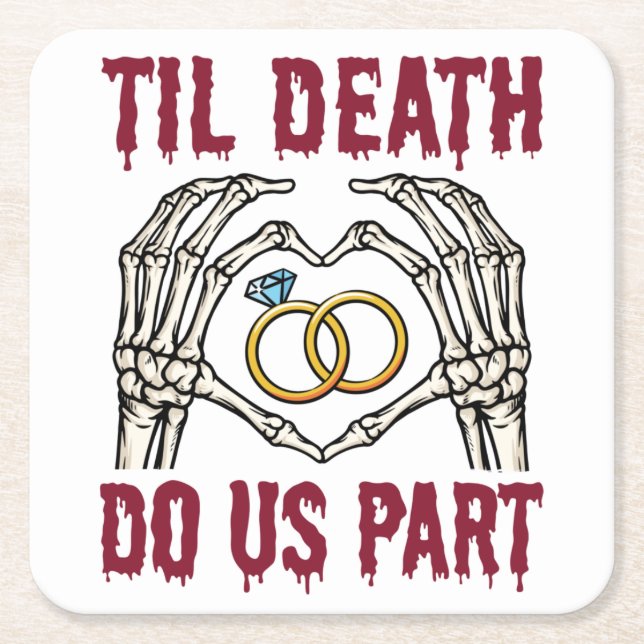 Halloween Engagement Til Death Do Us Part Square Paper Coaster (Front)