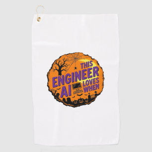 Halloween Engineer Loves AI Vintage Vector Design_ Golf Towel