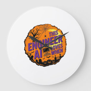 Halloween Engineer Loves AI Vintage Vector Design_ Large Clock