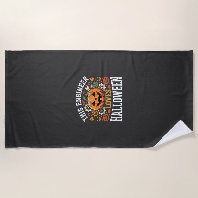 Halloween Engineer Pumpkin Vector Beach Towel (Front)