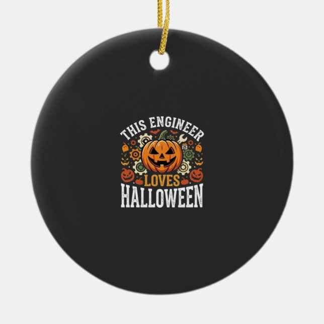 Halloween Engineer Pumpkin Vector Ceramic Tree Decoration (Front)