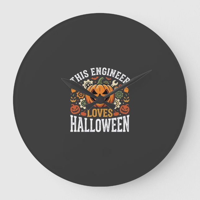 Halloween Engineer Pumpkin Vector Large Clock (Front)