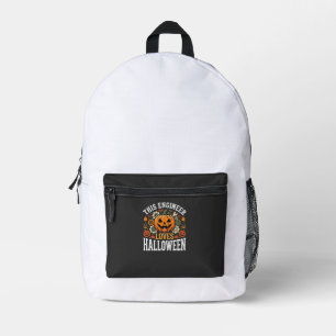Halloween Engineer Pumpkin Vector Printed Backpack