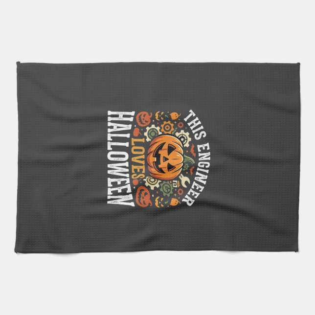 Halloween Engineer Pumpkin Vector Tea Towel (Horizontal)