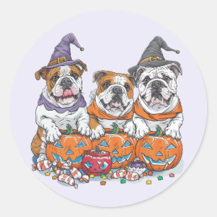 Halloween English Bulldogs Pumpkin Classic Round Sticker