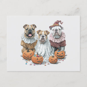 Halloween English Bulldogs Pumpkin Postcard