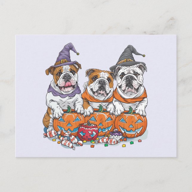 Halloween English Bulldogs Pumpkin Postcard (Front)