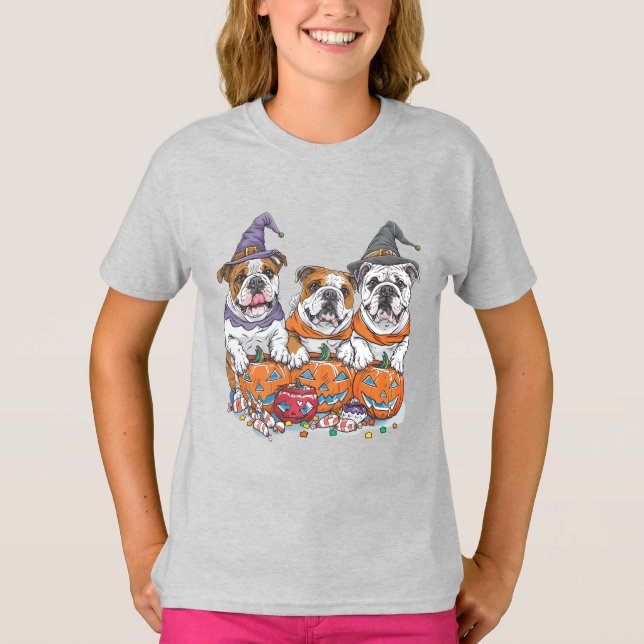 Halloween English Bulldogs Pumpkin T-Shirt (Front)