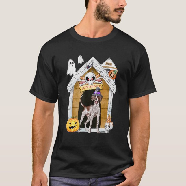 Halloween English Pointer Dog Witch Haunted House T-Shirt (Front)