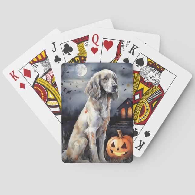 Halloween English Setter With Pumpkins Scary Playing Cards (Back)