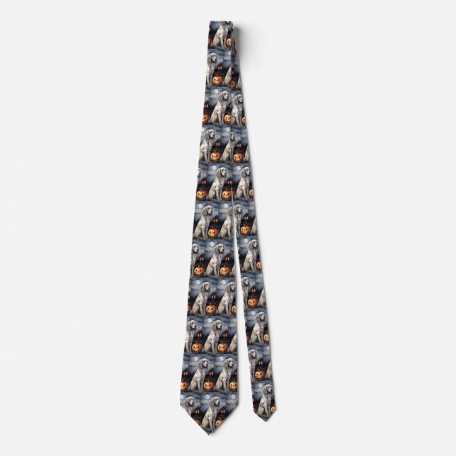 Halloween English Setter With Pumpkins Scary Tie (Front)