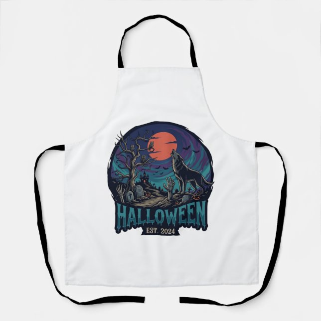 Halloween Est Howling Wolf Red Moon Zombie Hand_1 Apron (Front)