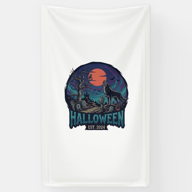 Halloween Est Howling Wolf Red Moon Zombie Hand_1 Banner (Vertical)