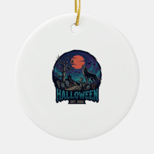 Halloween Est Howling Wolf Red Moon Zombie Hand_1 Ceramic Tree Decoration