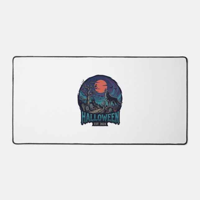 Halloween Est Howling Wolf Red Moon Zombie Hand_1 Desk Mat (Front)