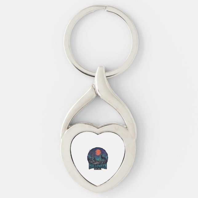 Halloween Est Howling Wolf Red Moon Zombie Hand_1 Key Ring (Front)