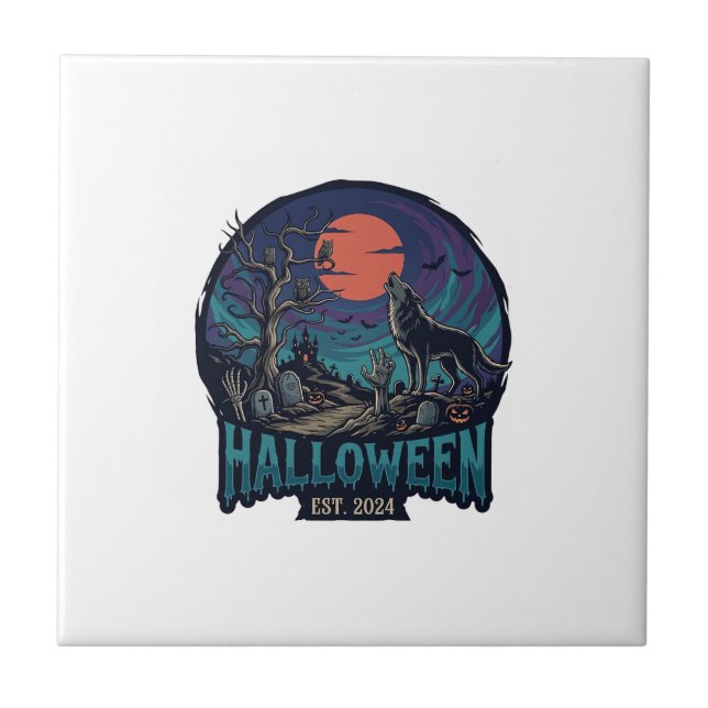 Halloween Est Howling Wolf Red Moon Zombie Hand_1 Tile (Front)