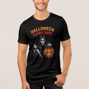 Halloween Every Day Horror Pumpkin Mask T-Shirt Tri-Blend Shirt