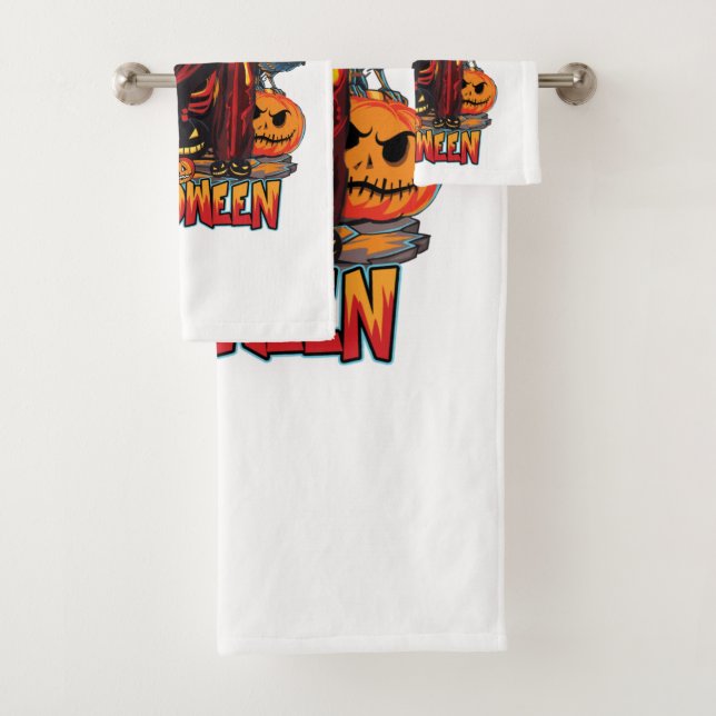 Halloween Evil skeleton, Pumpkin Bath Towel Set (Insitu)