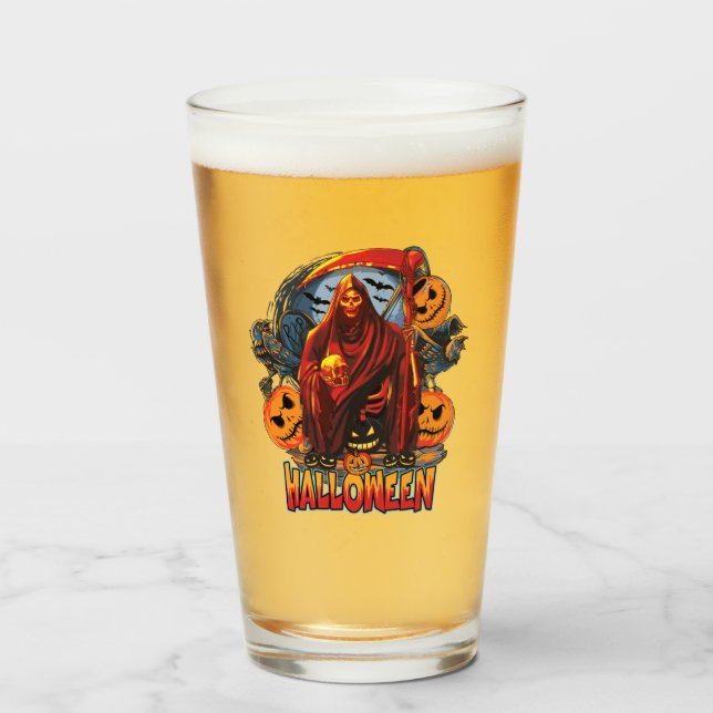 Halloween Evil skeleton, Pumpkin Glass (Front Filled)