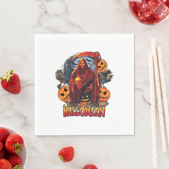 Halloween Evil skeleton, Pumpkin Napkin (Insitu)